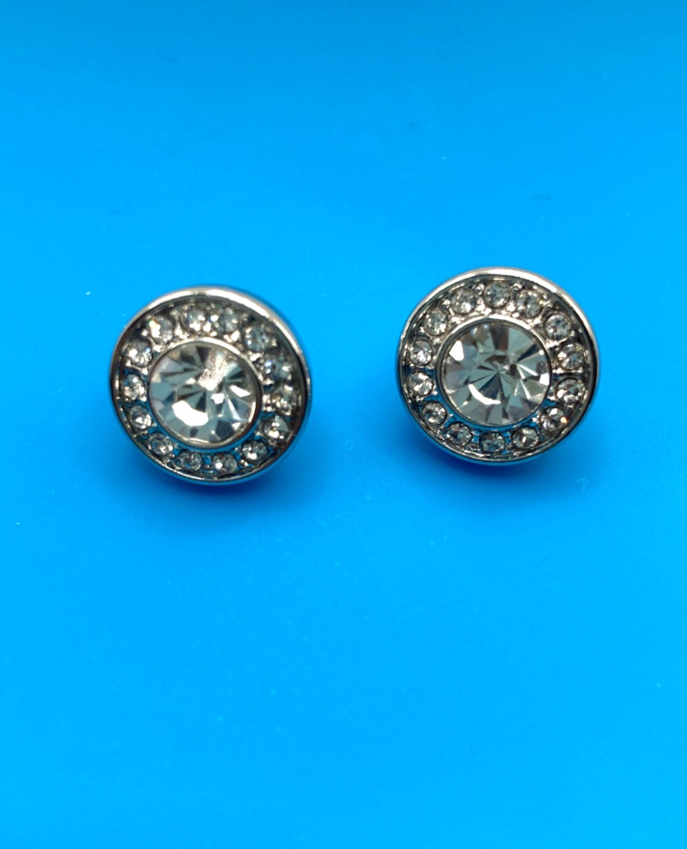 Rhodium Overlay Silver Halo Crystal Earrings Made with SWAROVSKI Elements